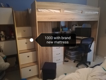 Selling: Boys loft bed with desk and drawers with mattress 