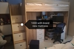 Selling: Boys loft bed with desk and drawers with mattress 
